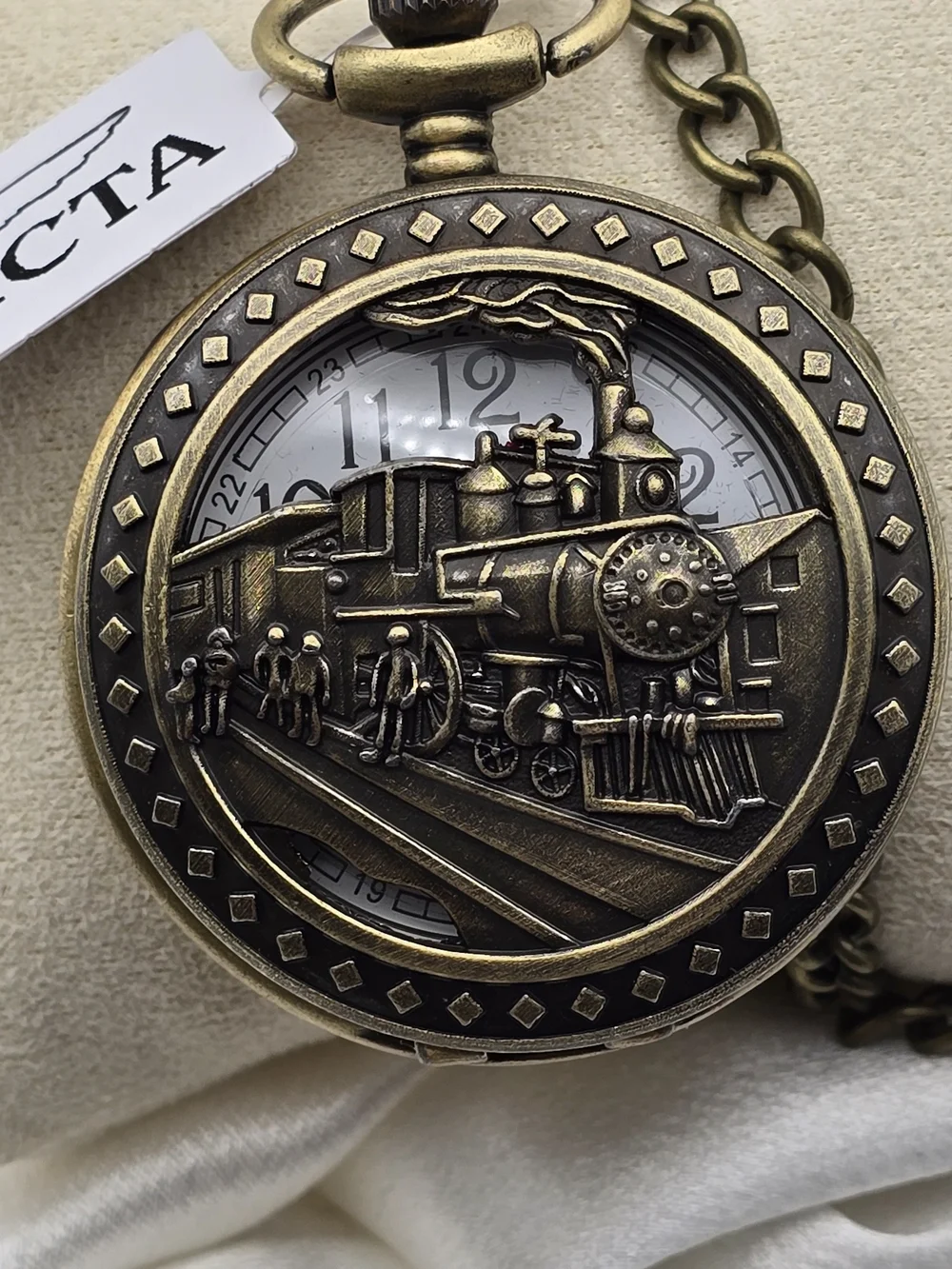 Invicta Bronze Tone Train Motif Pocket Watch